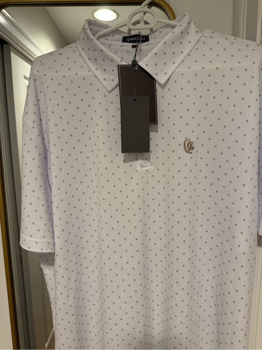 Men's White Polo with Micro Dot Print